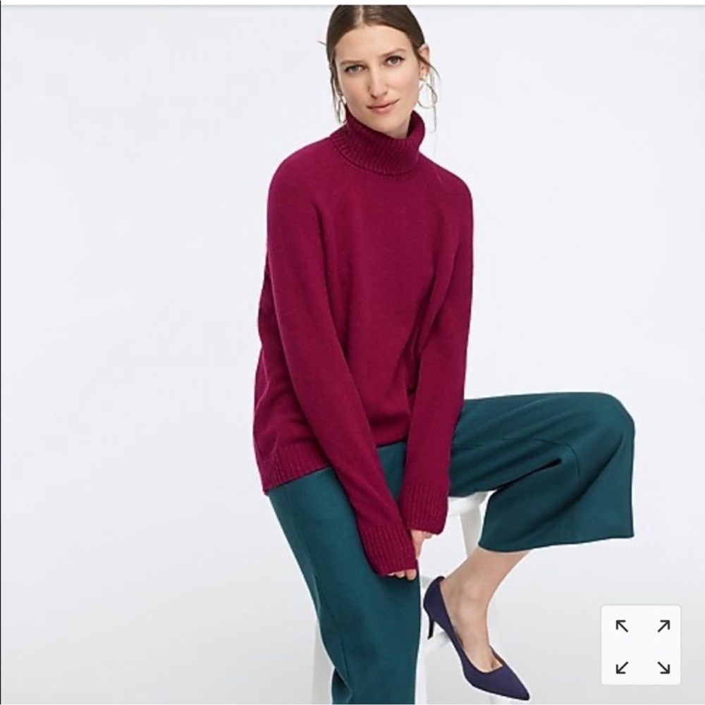 J. Crew Supersoft Side Slit Long Sleeve Knit Turtleneck Sweater Wine Small S